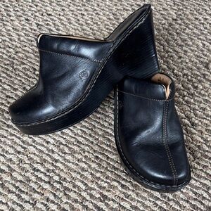 Born Black Leather Women's Clogs